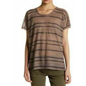 INHABIT sheer Knit Tee Tusk Striped Gray Brown Short Sleeve Size Small NWT  $345
